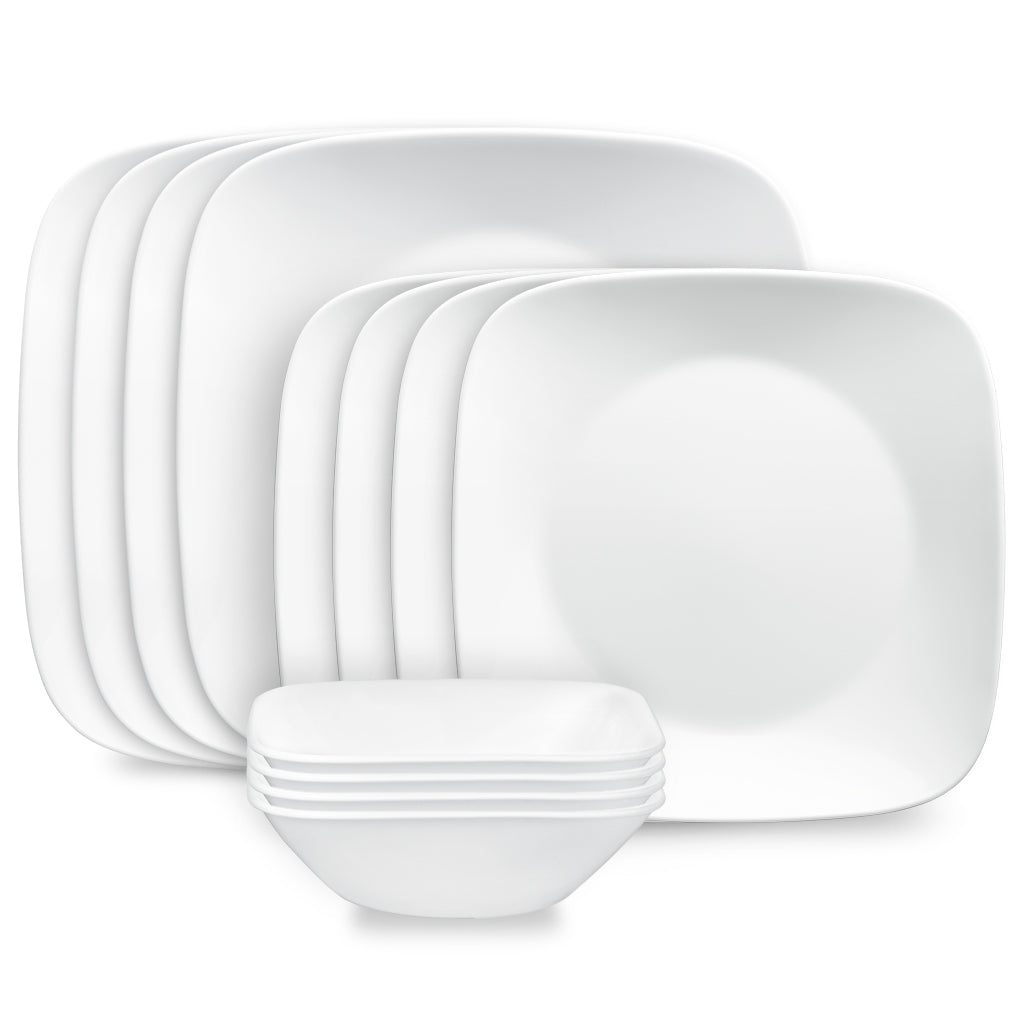 Corelle® Square™ Pure White 12-piece Dinnerware Set. Service for 4