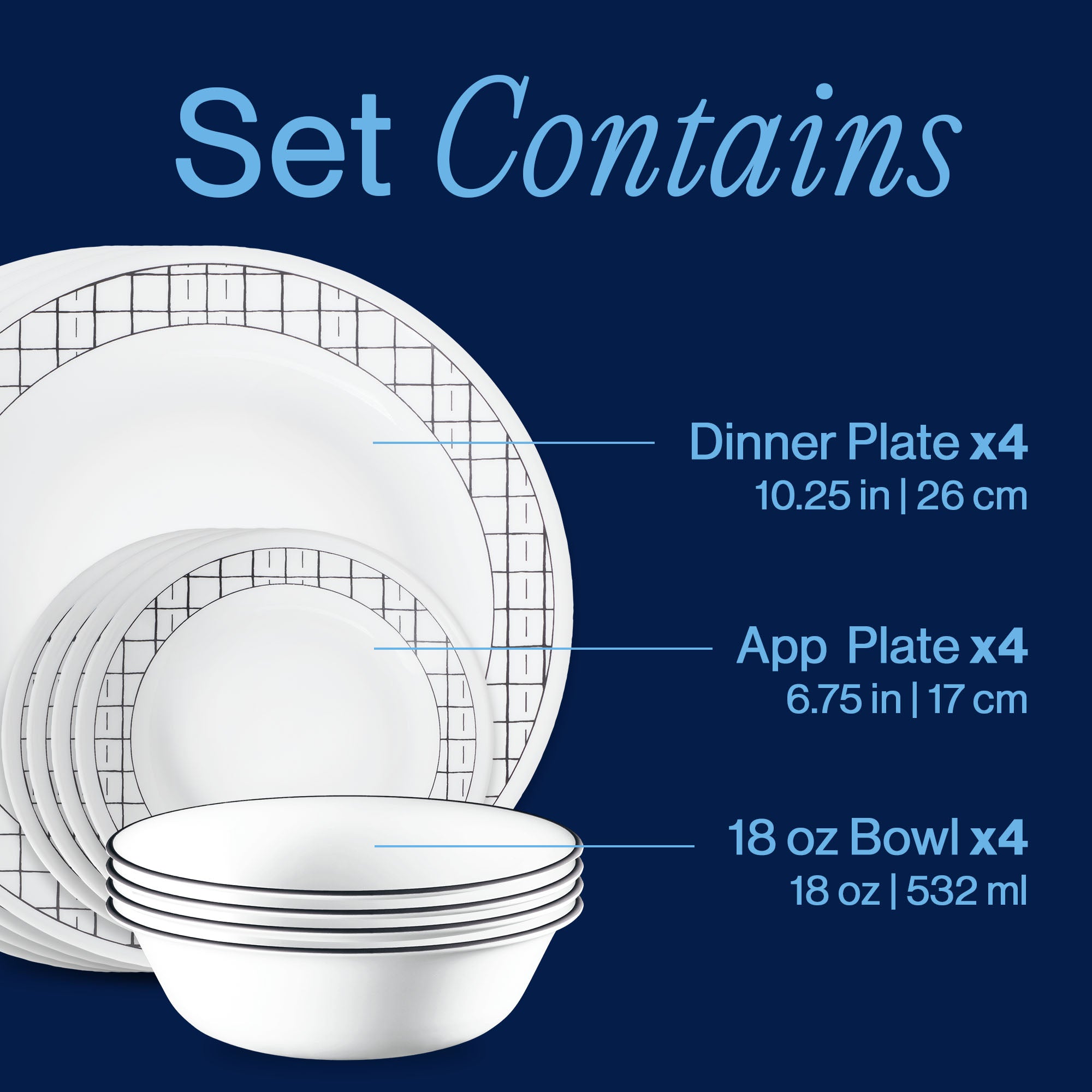 Corelle® Delicate Grid 12-piece Dinnerware Set. Service for 4 - Image 3