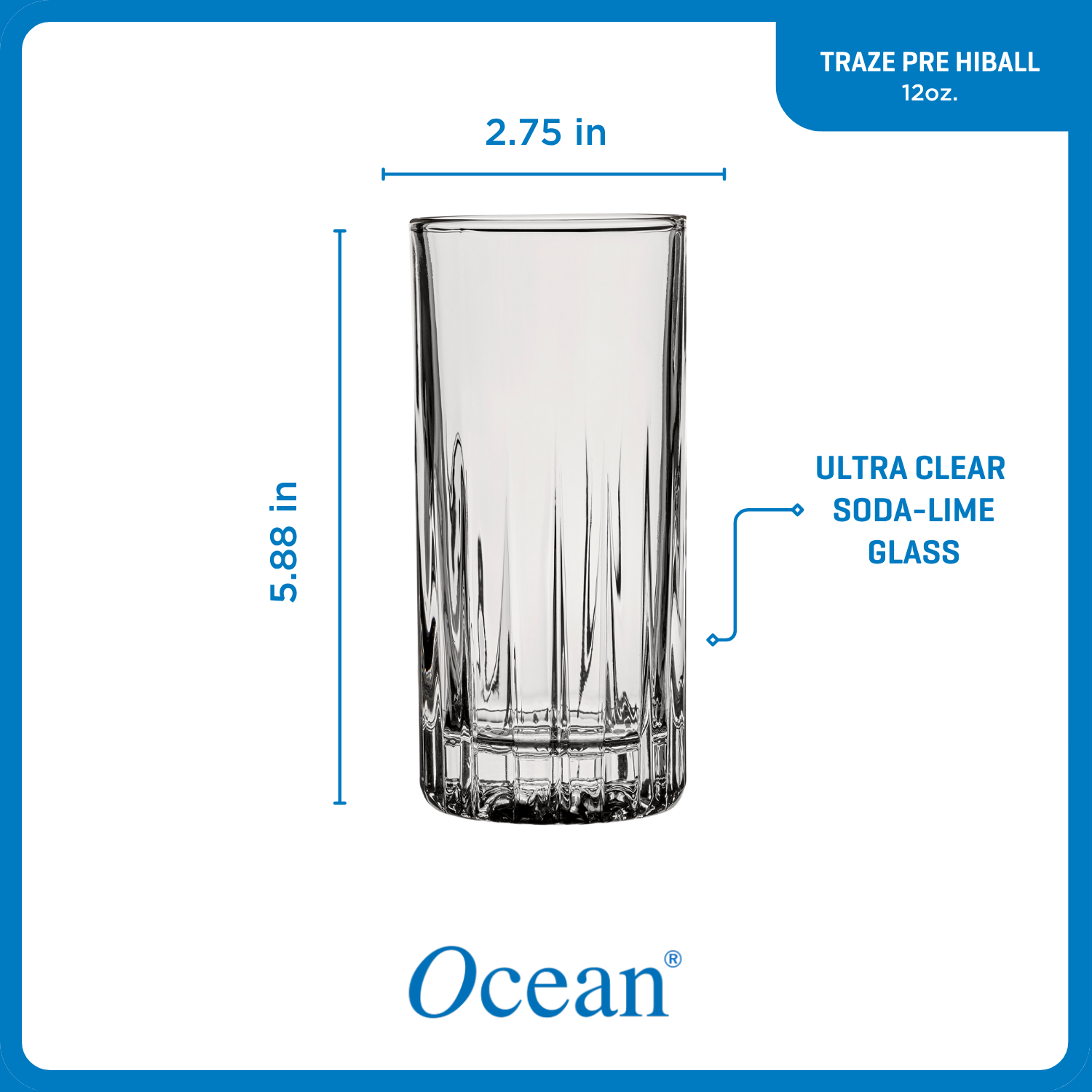 Ocean Glass Traze PRE Highball Glasses (4-Pieces). 12-ounce. Dishwasher Safe - Image 6
