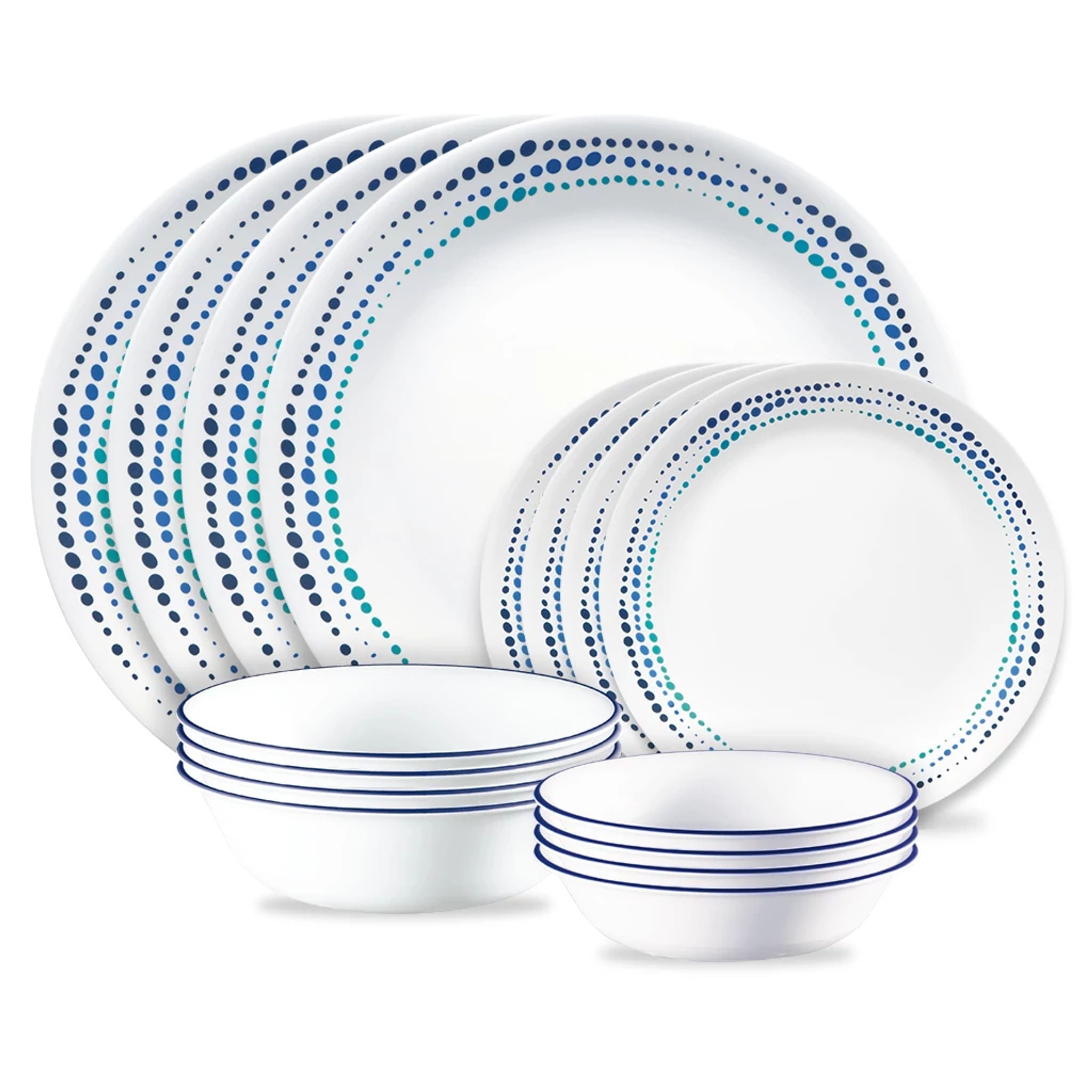 Corelle® Ocean Blues 16-piece Mugless Dinnerware Set. Service for 4