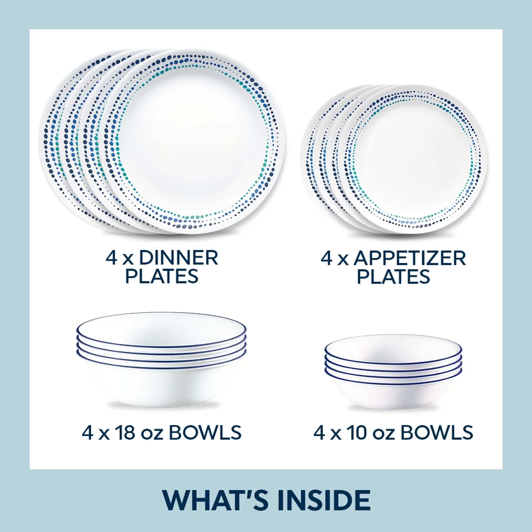 Corelle® Ocean Blues 16-piece Mugless Dinnerware Set. Service for 4 - Image 2
