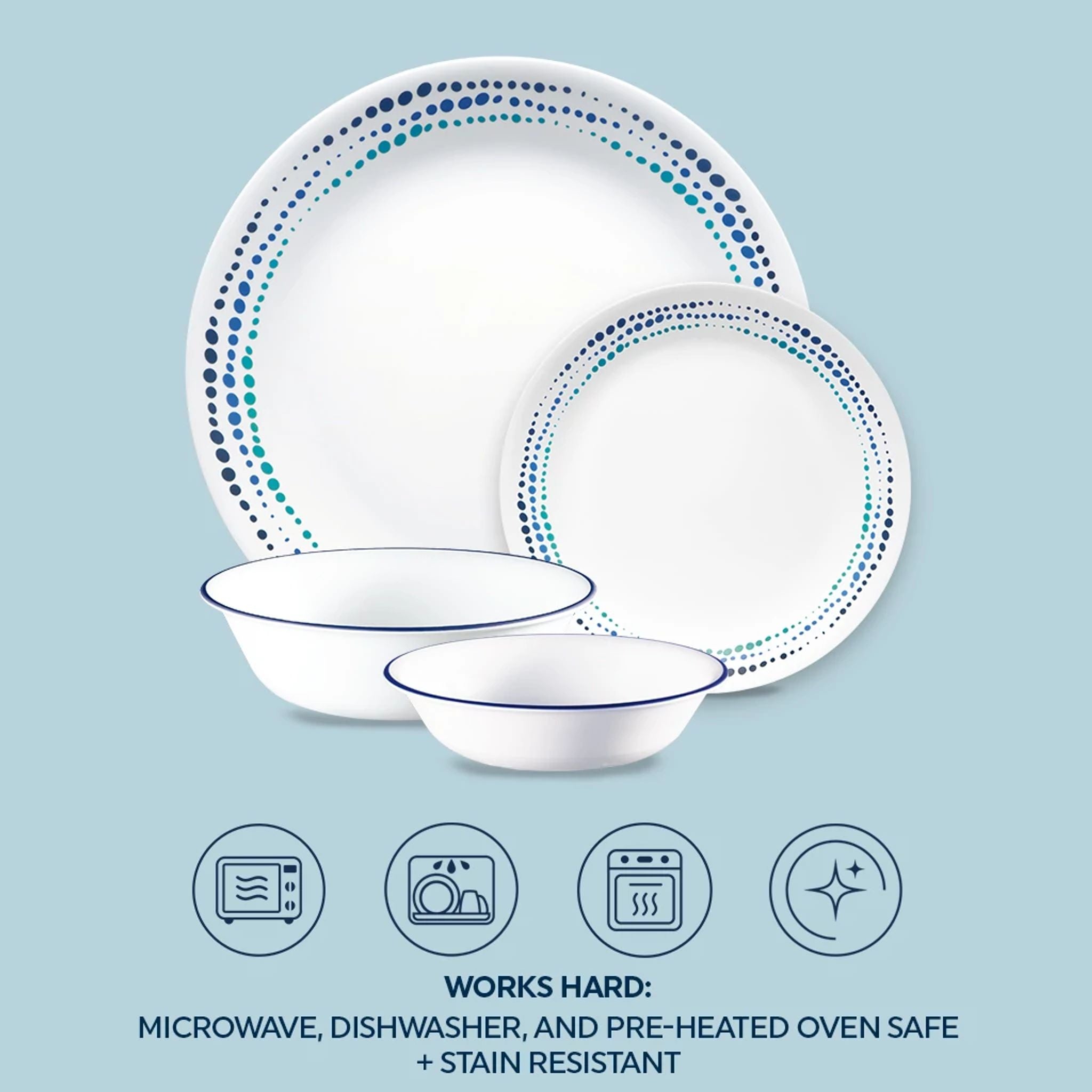 Corelle® Ocean Blues 16-piece Mugless Dinnerware Set. Service for 4 - Image 5